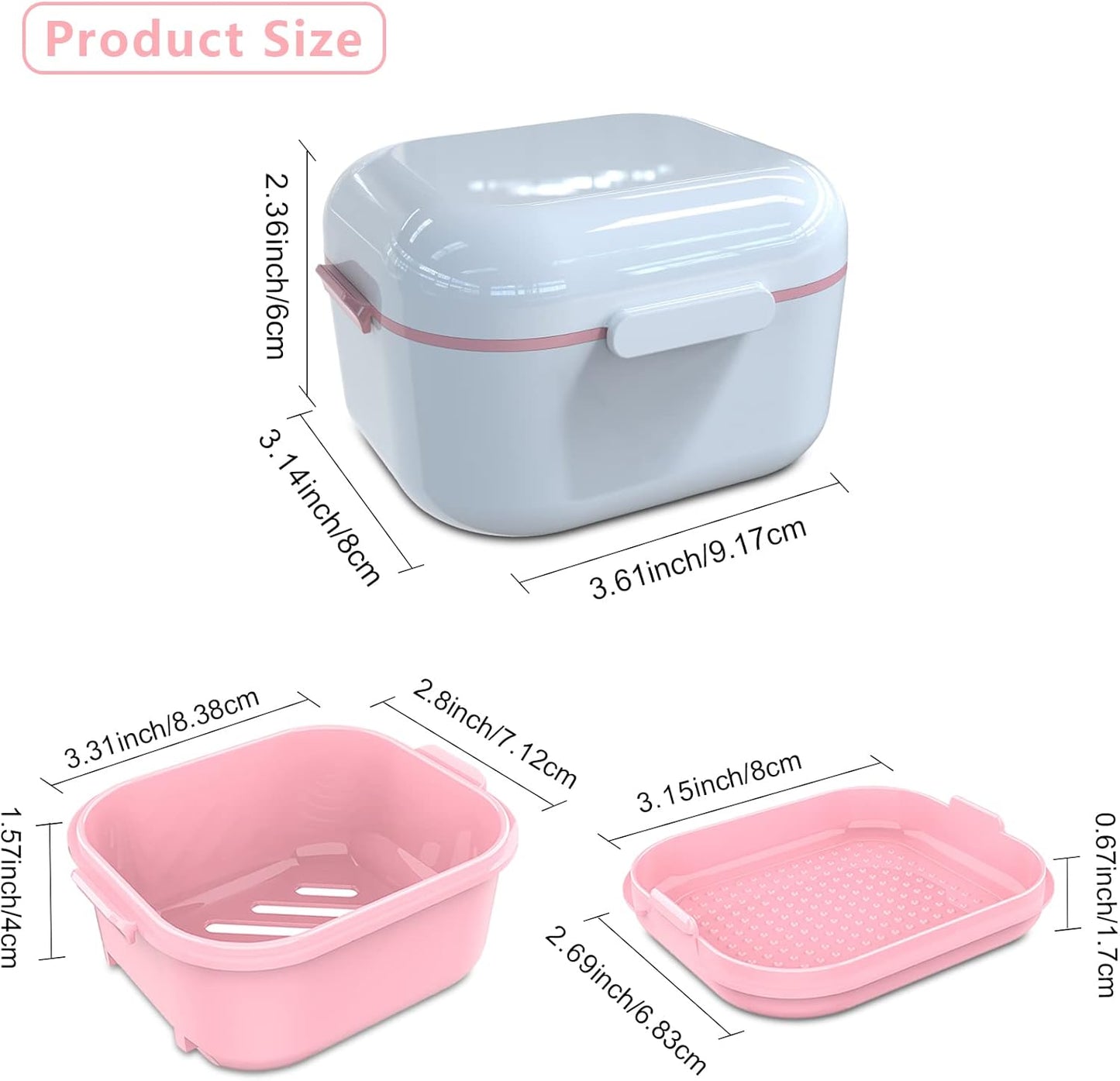 BVN Denture Bath Denture Case: Denture Cup for Soaking Dentures, Retainer Cleaner Case with Mirror, Mouth Guard Case, Aligner Case, Retainer Holder, Night Guard Case, False Teeth Container White