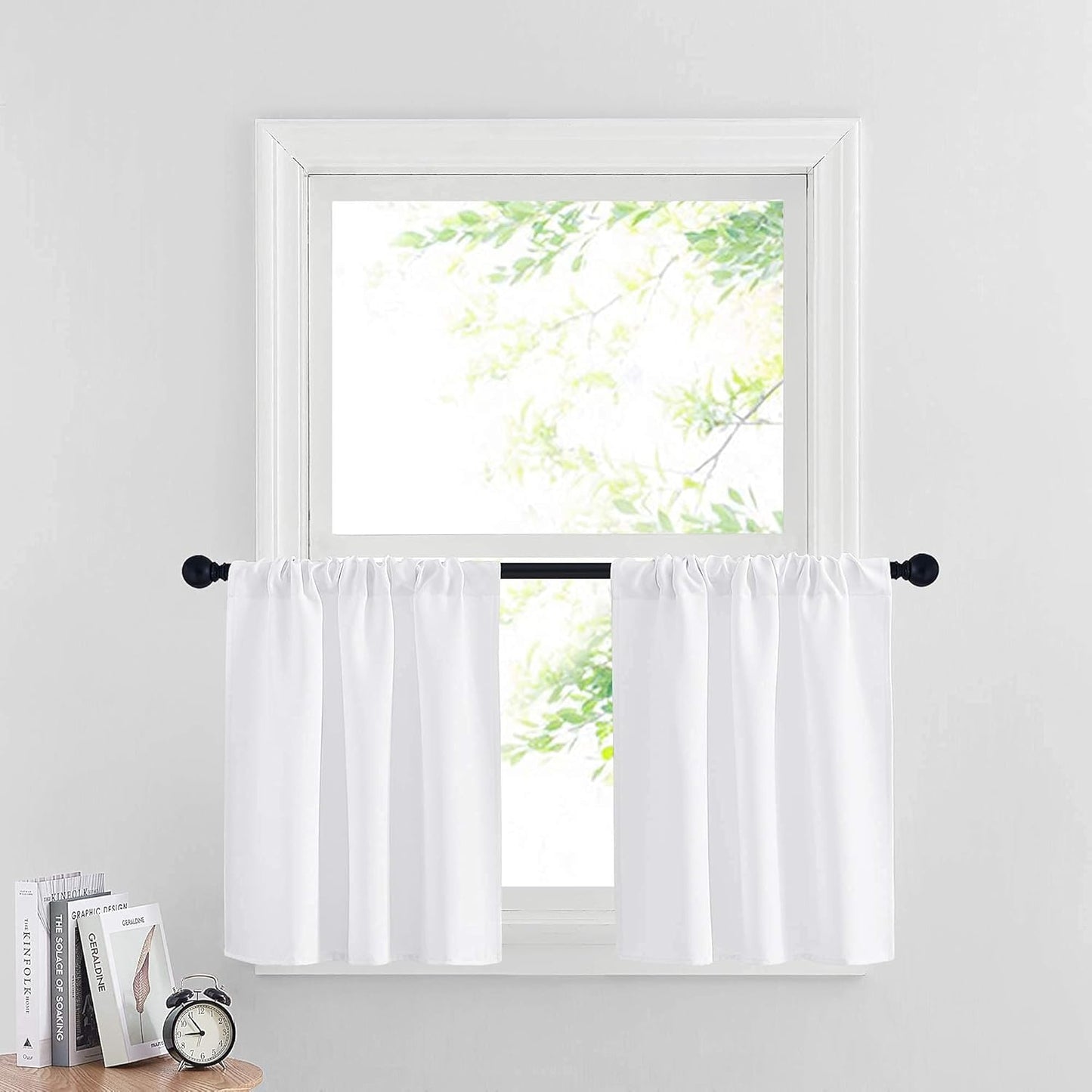 RYB HOME Room Darkening Curtains for Small Winow Lower Portion Decor Energy Saving Drapes for Kitchen Bedroom Bathroom Downstairs Window RV Curtains, W 29 x L 24, Pure White, 2 Panels