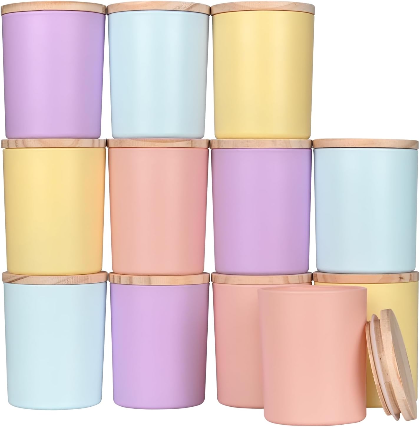 SHOWIN Thick Candle Jars for Making Candles 12 Pcs, 7 OZ Empty Jars with Wood Lids for Candle Making, Sample Container, Colourful