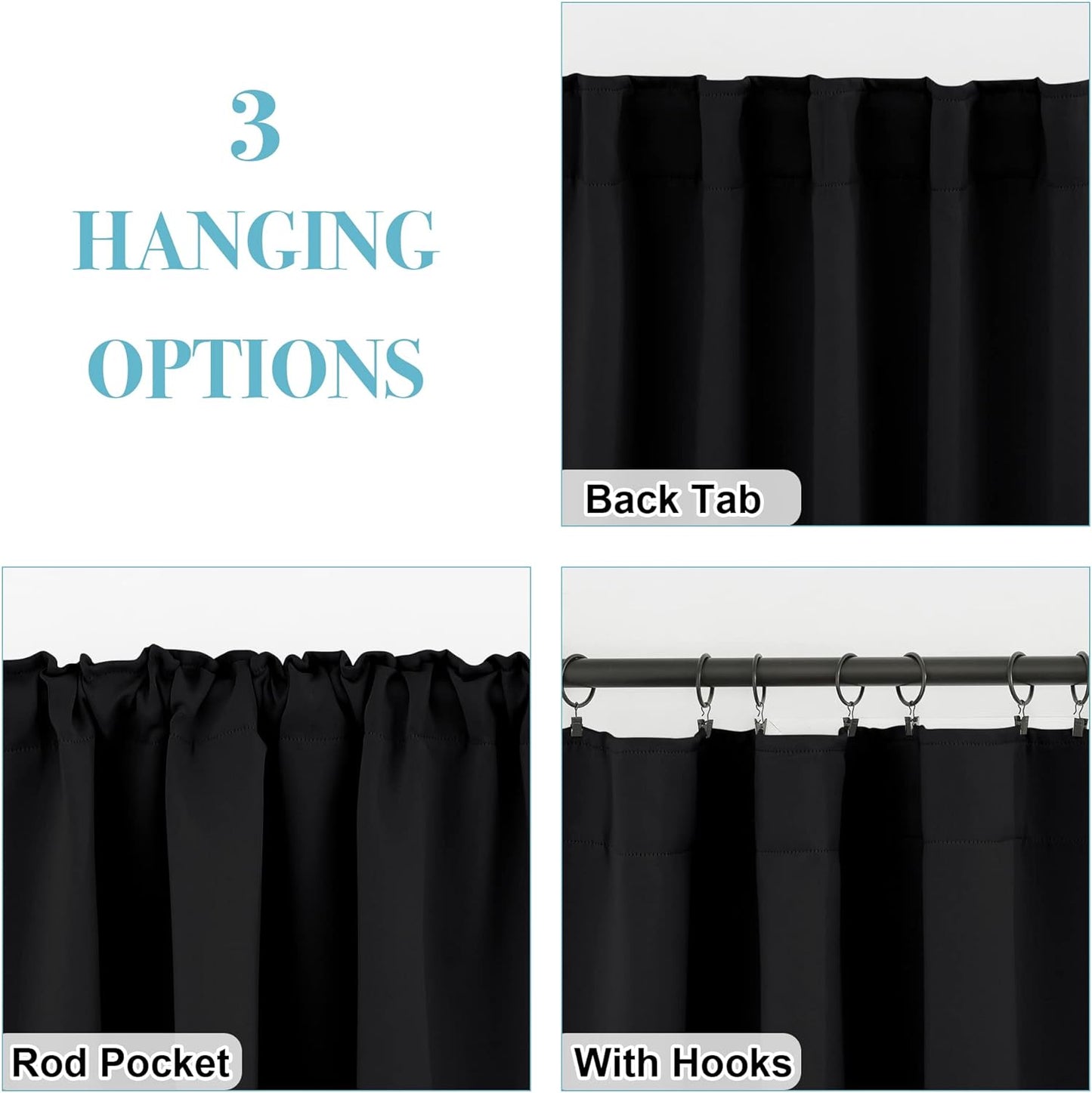 RYB HOME Bathroom Curtains Blackout - Thermal Insulating Privacy Small Window Curtains Short for Bedroom Basement Kitchen Kids Nursery Closet Cabinet, Wide 42 x Long 30 inches, 2 Panels, Black