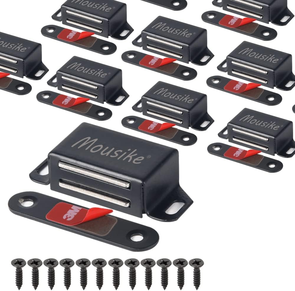 Mousike Cabinet Magnets 30lb Black Door Magnets with Strong Magnetic for Kitchen Cupboard Wardrobe Closet Cabinet Door Drawer Latch 8 Pack