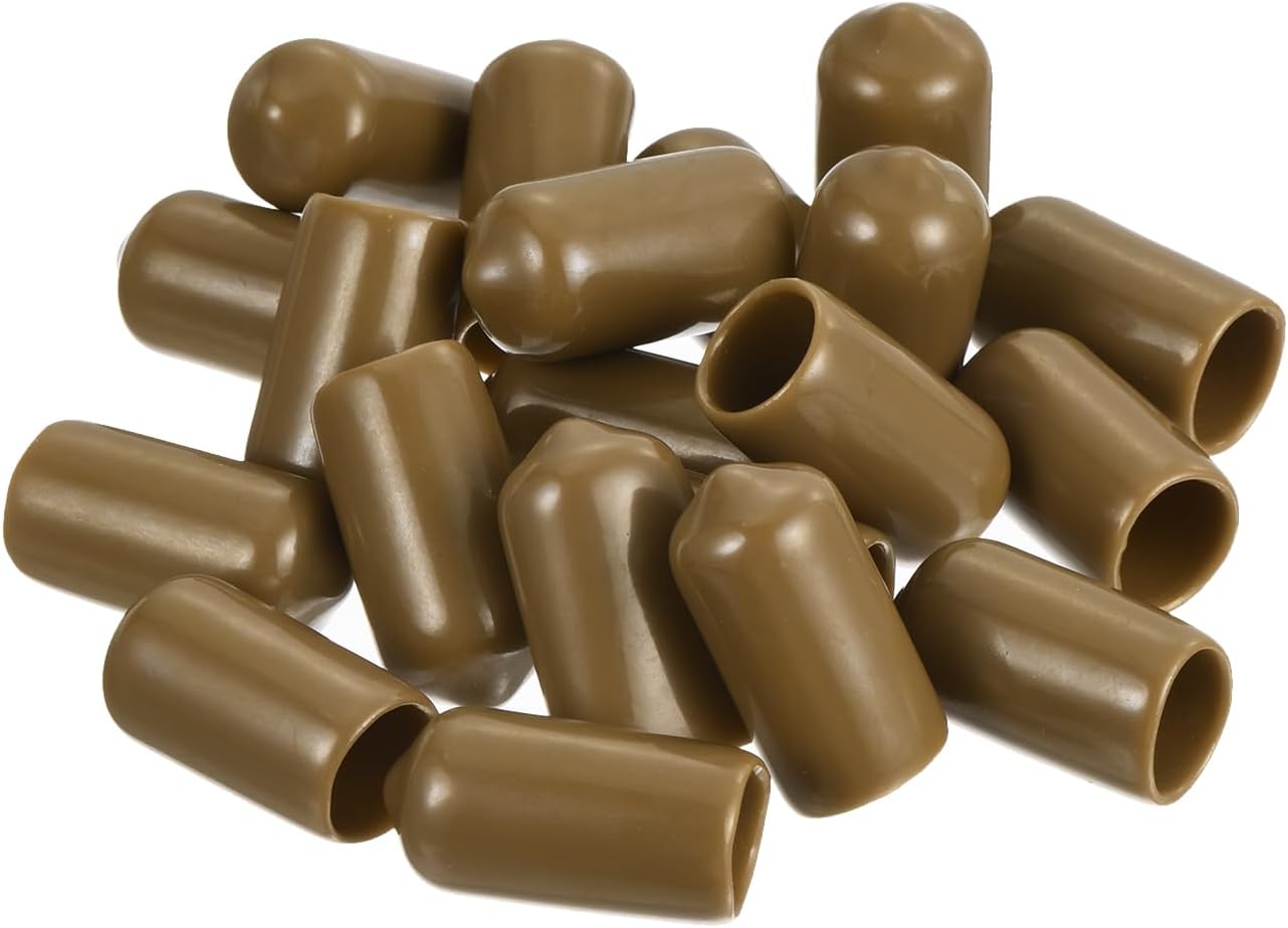 uxcell 20pcs Rubber End Caps 9.5mm(3/8") ID Vinyl PVC Round Tube Bolt Cap Cover Screw Thread Protectors Light Brown