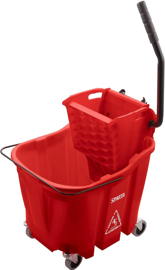 Carlisle FoodService Products Omnifit Mop Bucket with Side Press Wringer for Floor Cleaning, Kitchens, Restaurants, Office, And Janitorial Use, Polypropylene (Pp), 35 Quarts, Red