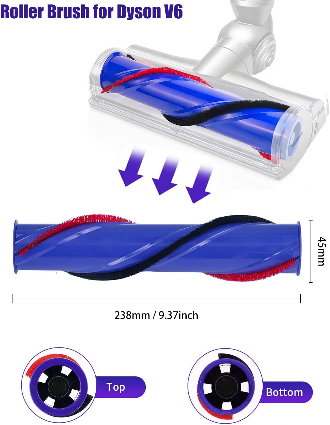 V6 Roller Brush Replacement Parts Compatible with Dyson V6 Animal Absolute Cordless Vacuum,V6 Brush Cleaning Head Accessories.Part No. 966821-01, 966084-01 (4-Prong, tip is 4.5 cm