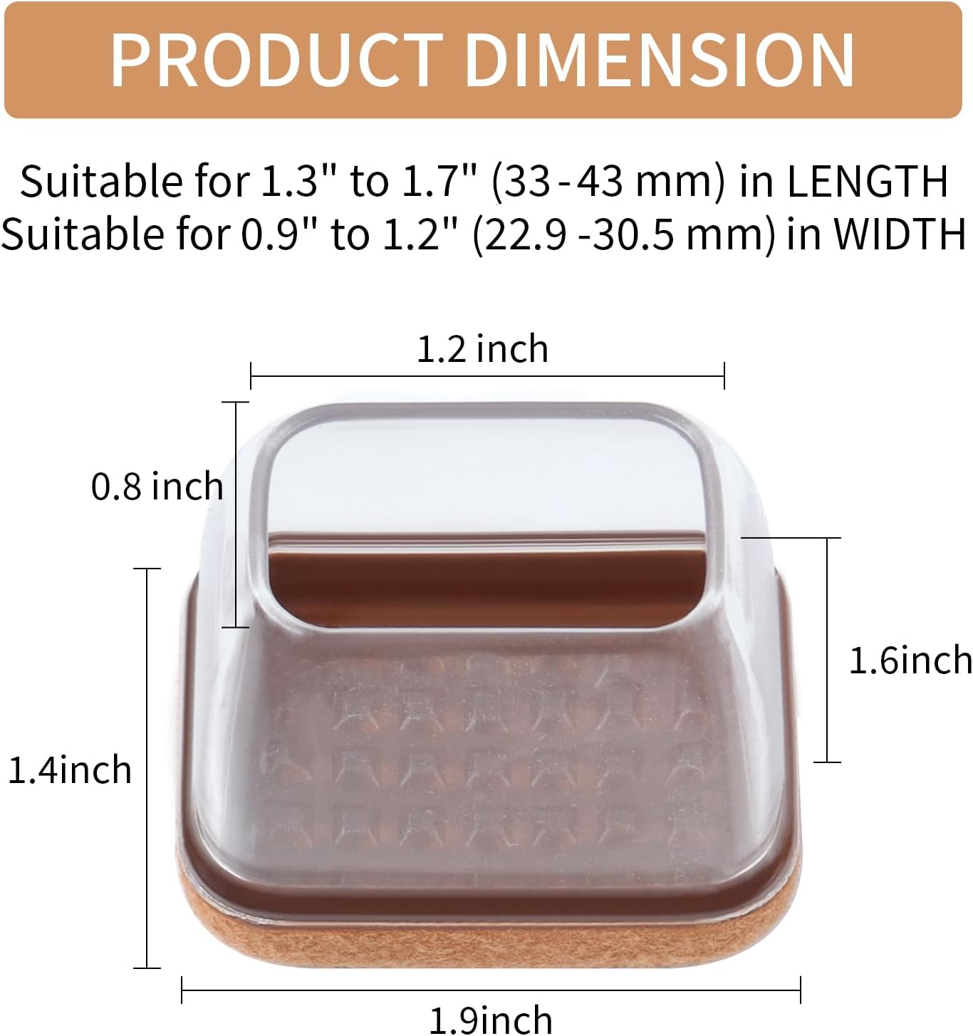 Ezprotekt 8 Pcs Rectangle Clear Silicone Chair Leg Floor Protectors, Rectangle Felt Furniture Pads Caps, Chair Leg Covers Cups for Chair Table Desk Sofa (Fit L :1.3-1.7", W: 0.9-1.2")