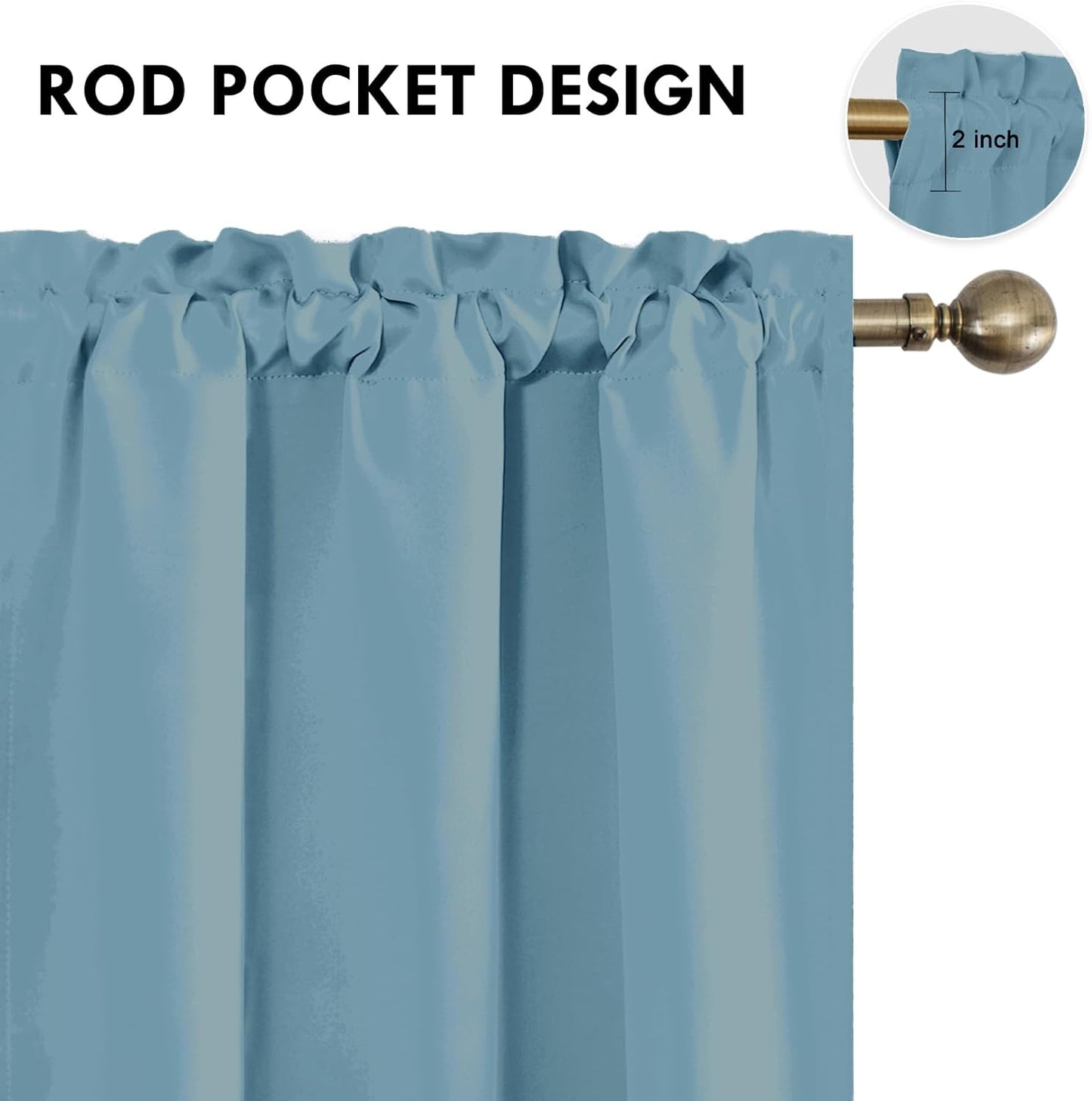 DWCN Blackout Curtains for Living Room Thermal Insulated, Energy Saving & Noise Reducing Bedroom Curtains, Stone Blue, W 42x L 63 Inch, Set of 2 Rod Pocket Curtain Panels