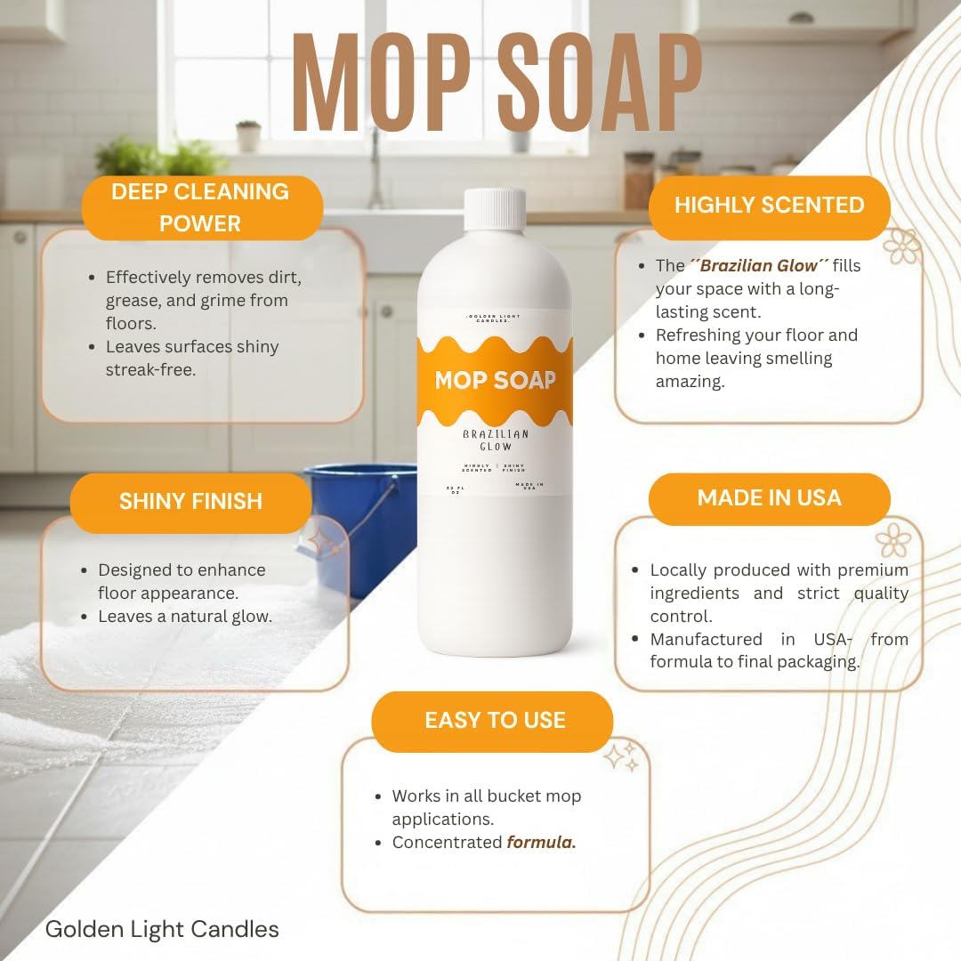 Mop Soap – Highly Scented Luxury Floor Cleaner Concentrate – Brazilian Glow Scent, Leaves Floors Shiny Without Any Residue – Multi-Surface Floor Mopping Solution, Made in USA, 32 oz