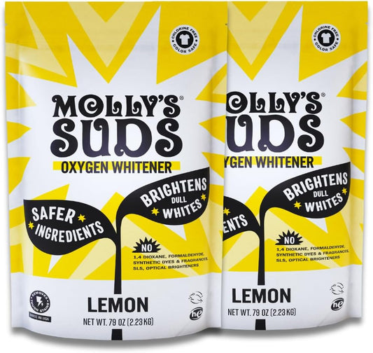 Molly's Suds Oxygen Whitener | Powerful Bleach Alternative, Chlorine Free & Color Safe | Brightens Whites and Removes Stains (Pure Lemon Essential Oil - 158 oz)