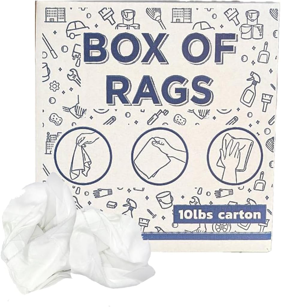 Recycled White Sheeting Cleaning Rags (10 lbs. Box) – Lint Free White Cotton Cloths for Manufacturing | Automotive | Janitorial | Shop Rags Bulk - Multipurpose