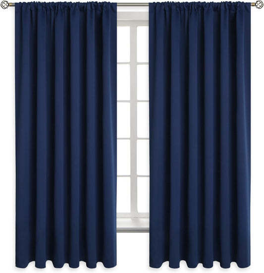 BGment Rod Pocket Blackout Curtains for Bedroom - Thermal Insulated 70 Inches Width Room Darkening Curtain for Living Room, 70 x 63 Inch, 2 Panels, Navy Blue