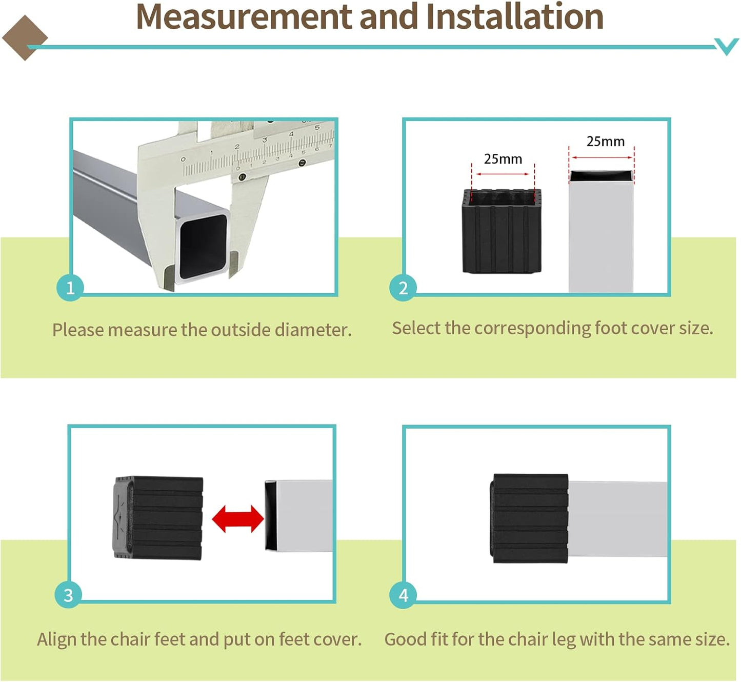 Flyshop Anti-Skid Non-Marking Synthetic Rubber Patio Chair Table Leg Caps Square Furniture Covers 20pcs, Black, 25 mm x 25 mm, 1" x 1"