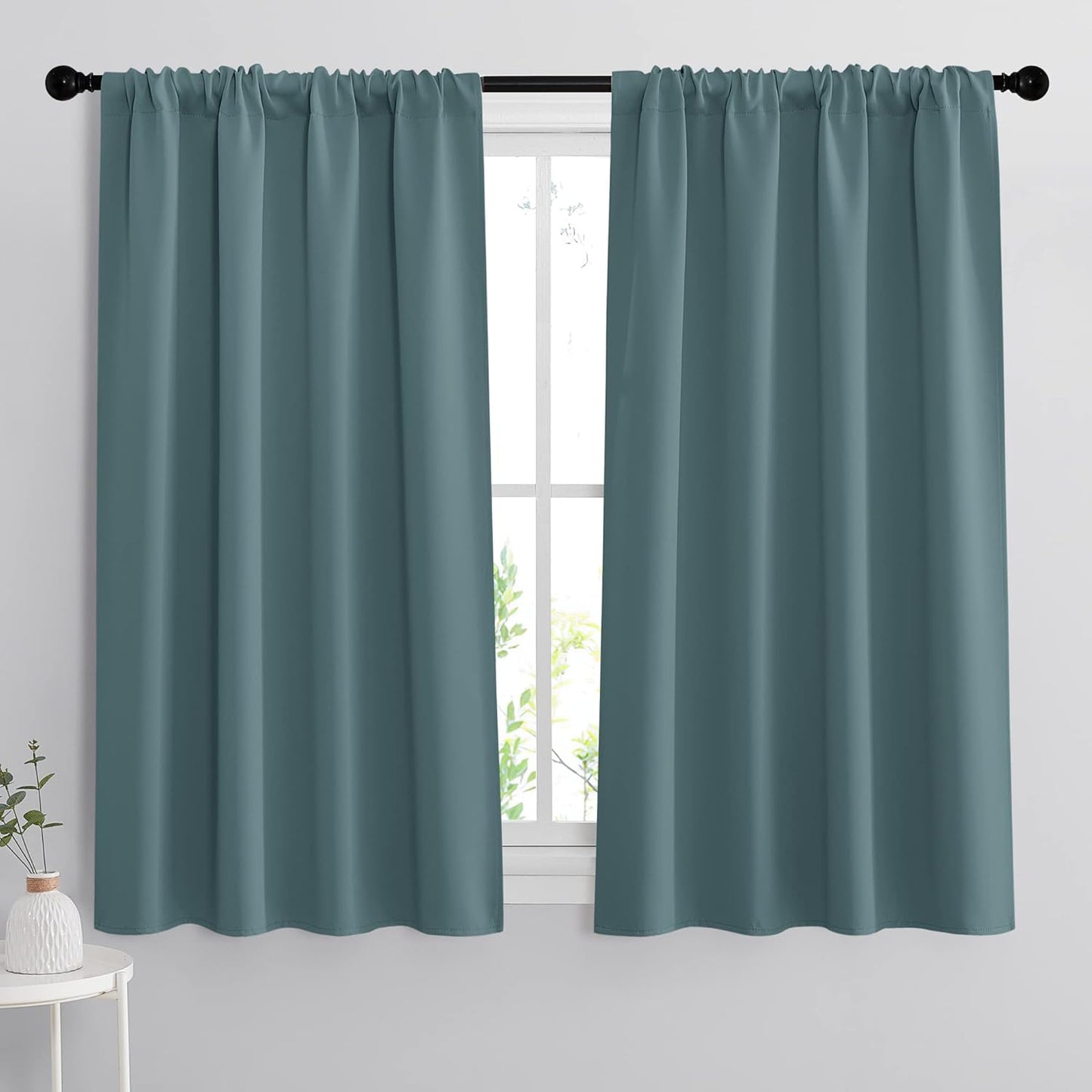 RYB HOME Blackout Curtains for Bedroom, Privecy Thermal Insulating Energy Saving Window Curtains for Bathroom Kitchen Kids Nursery, Wide 42 x Long 45, Teal Blue, 2 Panels