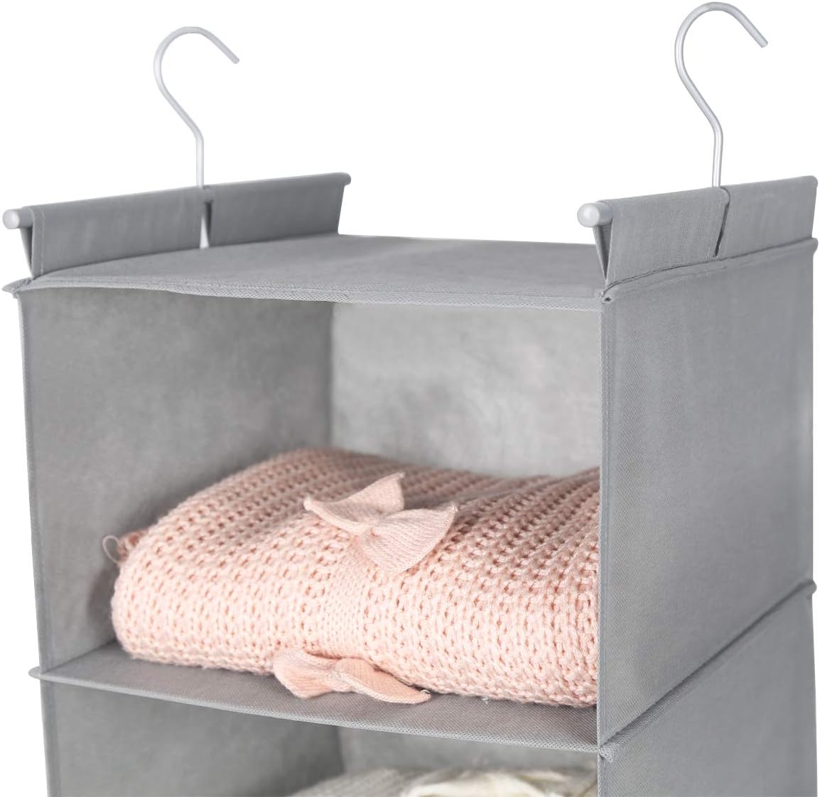 MAX Houser 6 Tier Shelf Hanging Closet Organizer, Closet Hanging Shelf with 2 Sturdy Hooks for Storage, Foldable (Light Grey)