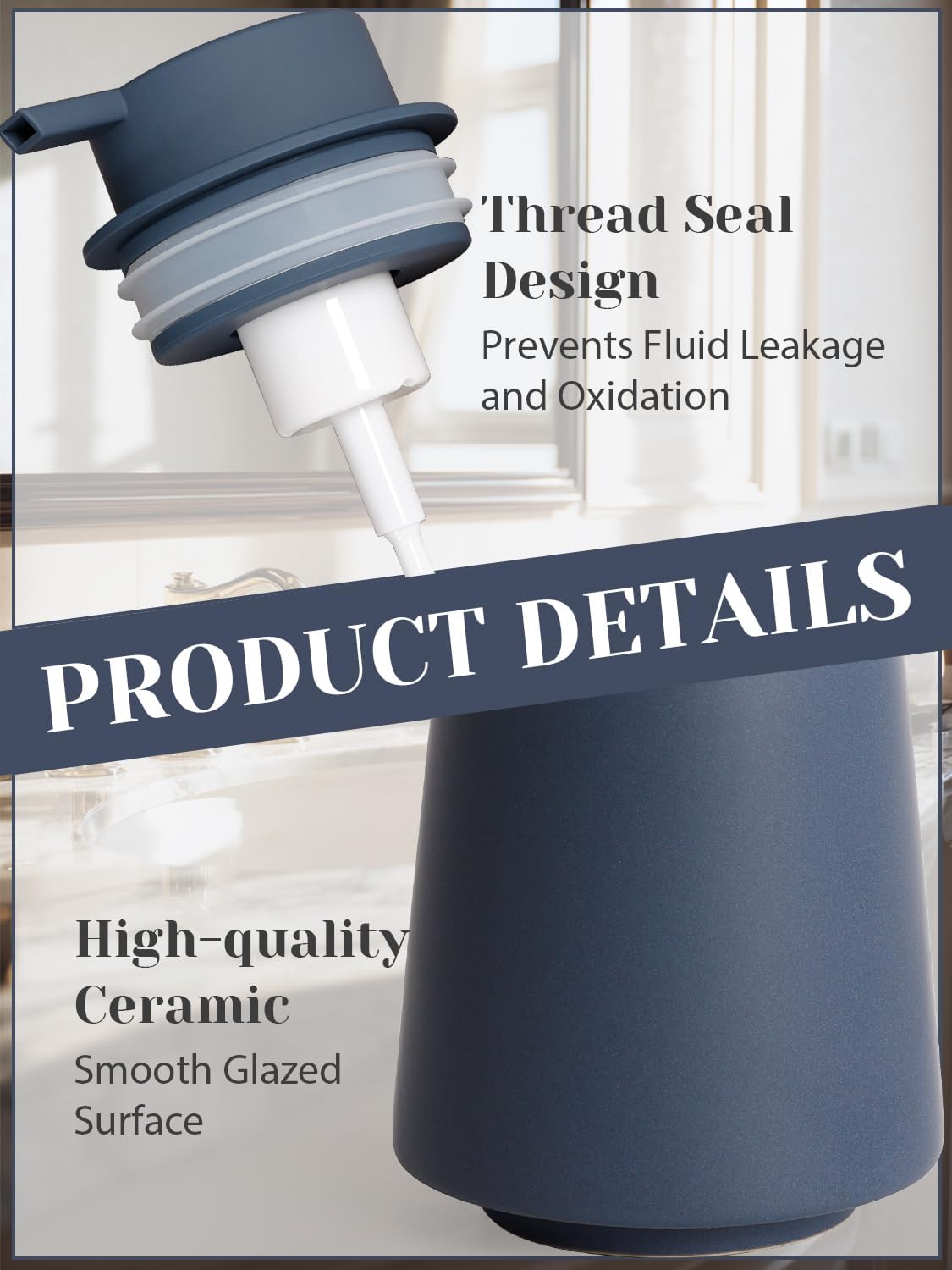 INGOFIN Ceramic Foaming Soap Dispenser -14 oz Foam Hand Soap Dispenser Bathroom, Modern Refillable Dish Wash Bottle for Kitchen with Large Pump, Matte Blue