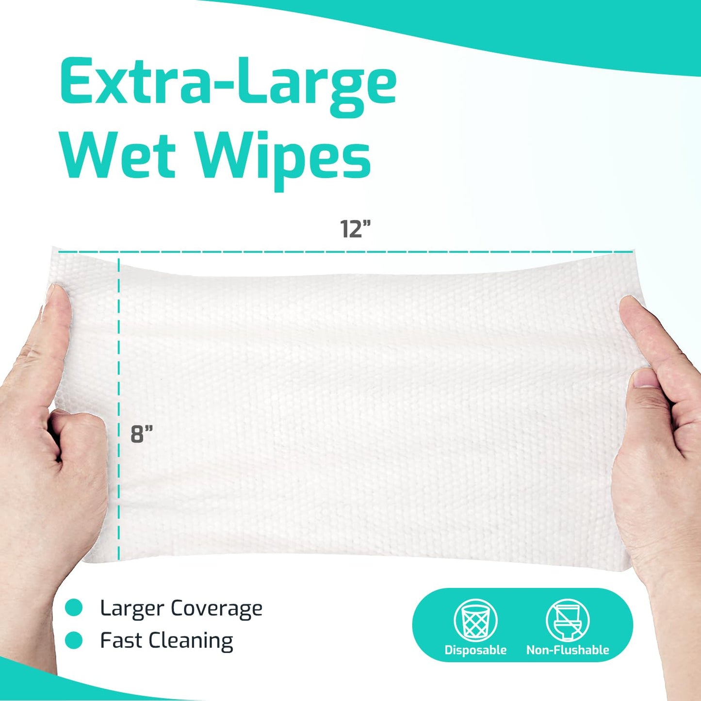 SUNKISS Trustplus Wet Wipes for Adult No Rinse, Extra Large 8”x12” Body Cleaning Washcloths for Elderly Incontinence & Cleansing, Unscented, 50 Count