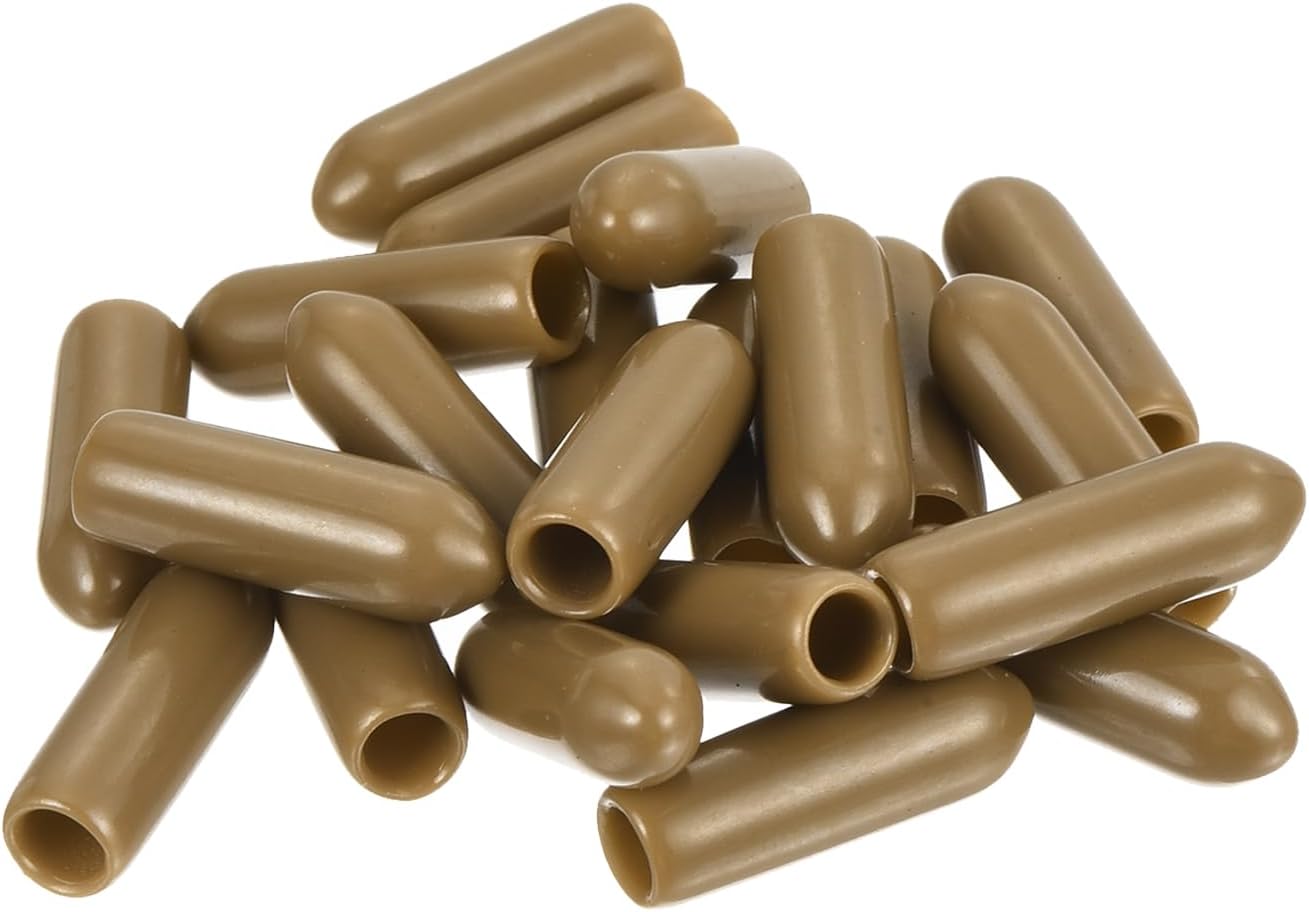 uxcell 20pcs Rubber End Caps 3.5mm(1/8") ID Vinyl PVC Round Tube Bolt Cap Cover Screw Thread Protectors Light Brown