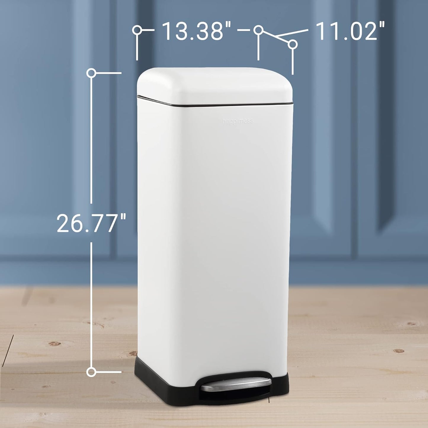 happimess HPM1007A Betty Retro 8-Gallon Step-Open Trash Can with Soft-Close Lid, Fingerprint Resistant, Modern, Minimalistic for Home, Kitchen, Laundry Room, Office, Bedroom, Bathroom, White