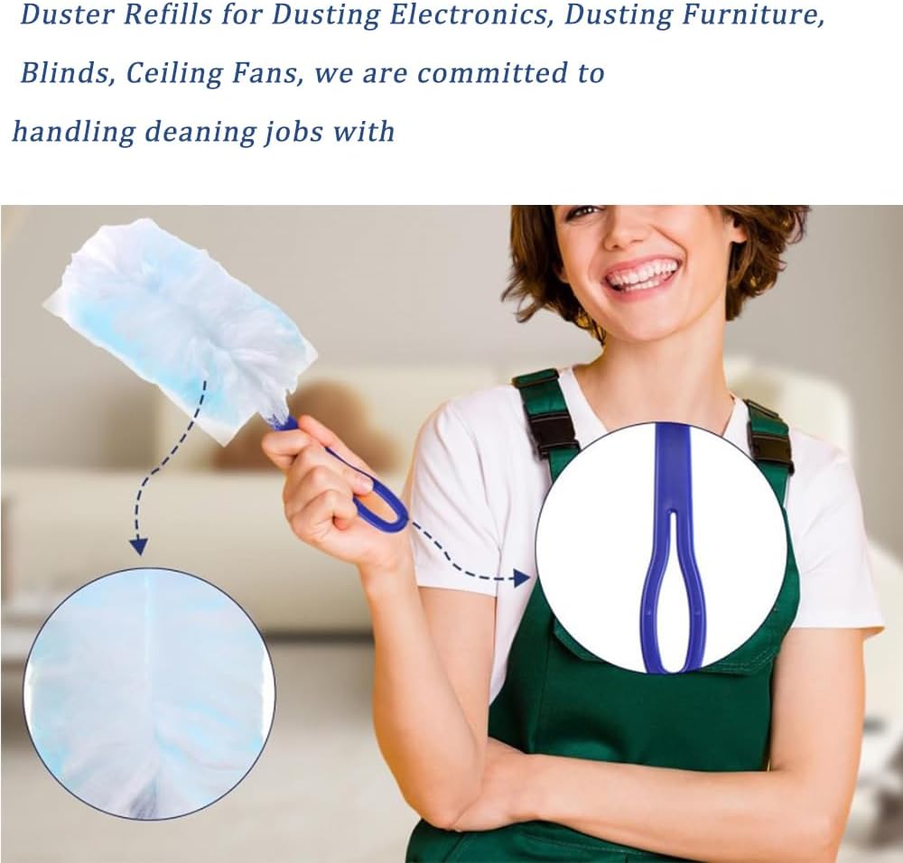 Duster Refills Compatible with Swiffer Duster, Heavy Duty Multi Surface Duster Replacement with 1 Extra Handle for Cleaning Furniture, Blinds, Ceiling Fans and Car (Blue-21 Pack)