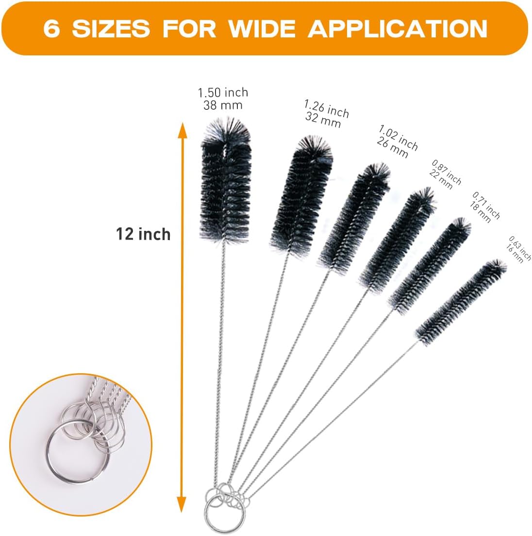 Straw Cleaner Brush Set,6 Piece 12" Long Pipe Tube Bottle Brushes for Cleaning Narrow Neck Bottles,Coffee Maker,Glass Cups