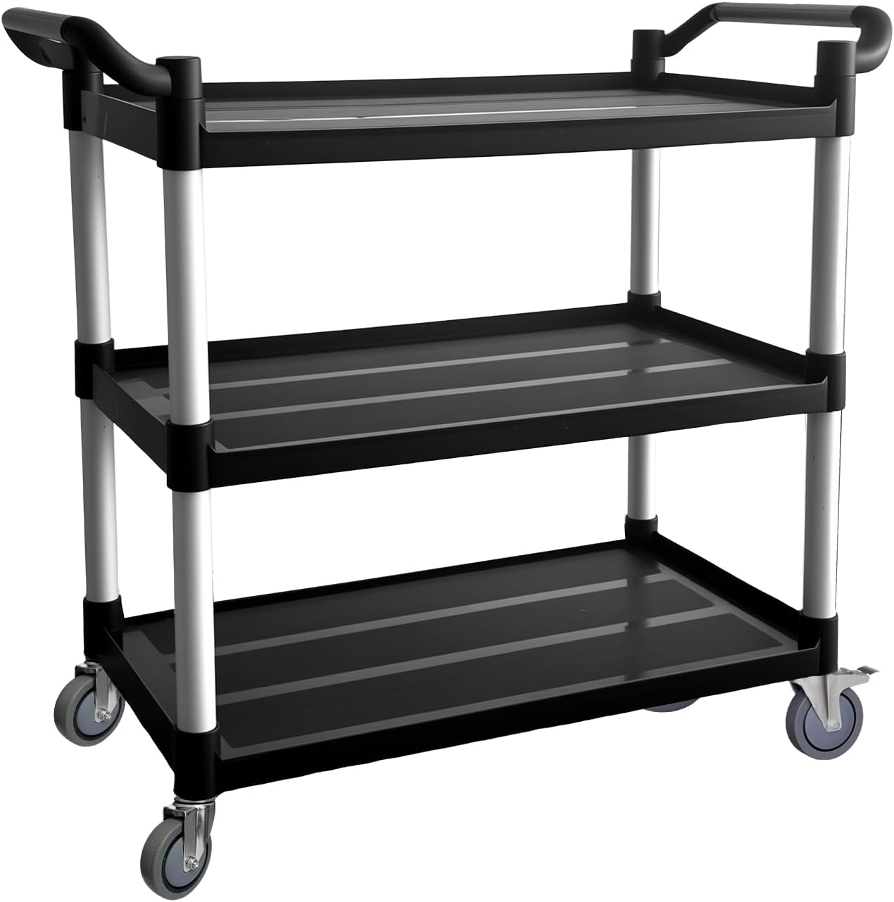 Plastic Utility Cart with Anti-Tangle Wheels, Solid Armrests, 450 Lbs Heavy Duty Capacity, 3-Tier Rolling Serving Cart for Home, Office, Restaurant, Warehouse.40 × 19.7" × 38"