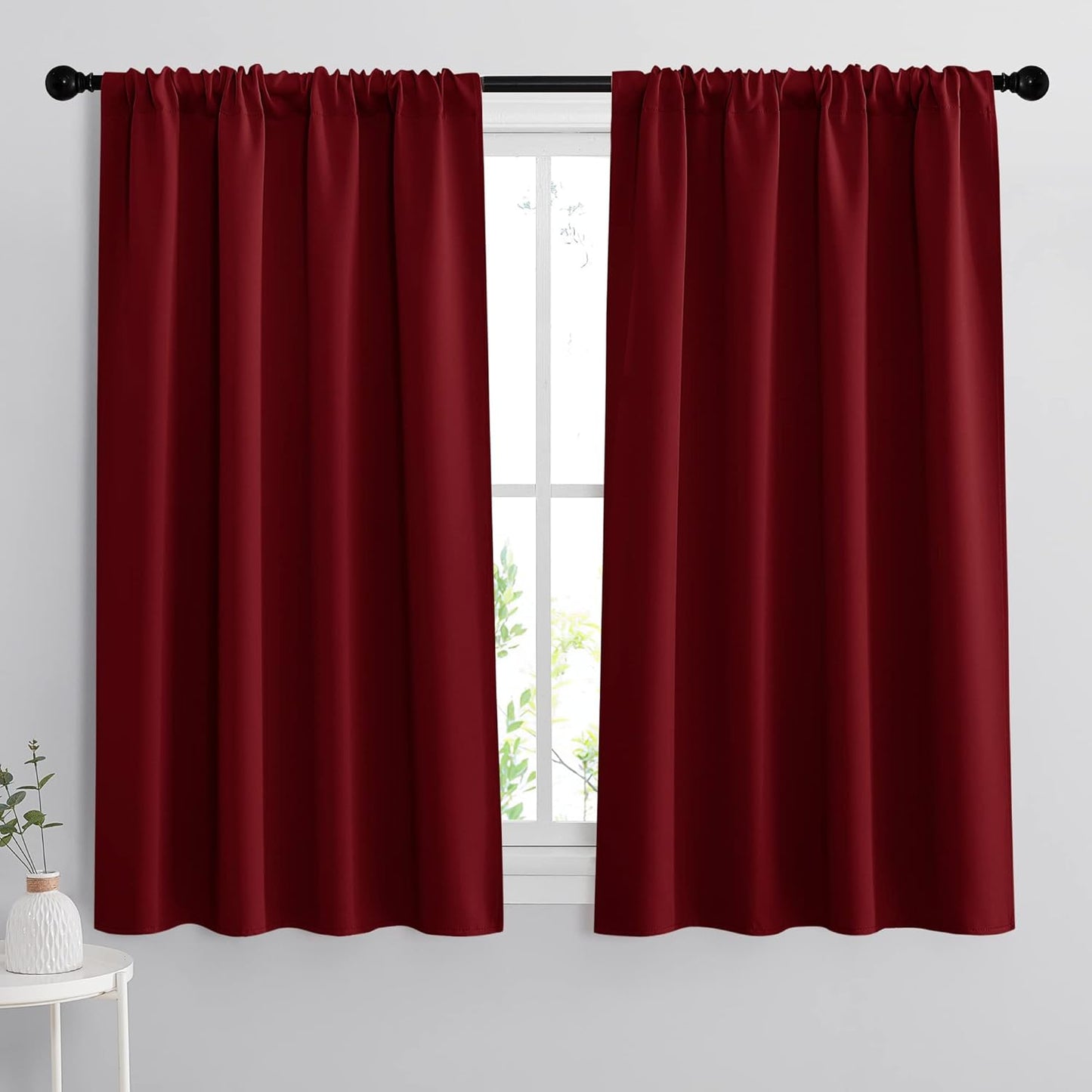 RYB HOME Small Window Curtains - Room Darkening Windows Coverings Light Block Energy Efficiency Solid Drapes for Bedroom Kitchen Dining Kids Nursery Cafe, W 42 x L 45, Burgundy Red, 2 Panels