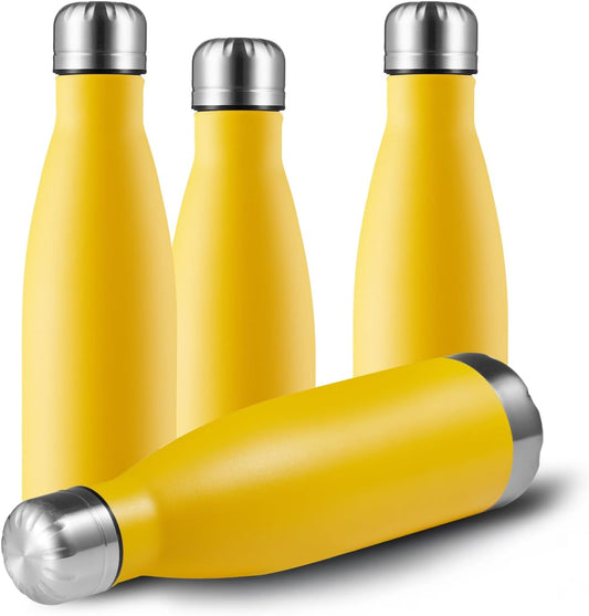 MEWAY 17oz Sport Water Bottle 4 Pack Vacuum Insulated Stainless Steel Leak-Proof Double Wall Cola Shape Water Bottle,Keep Drinks Hot & Cold(Yellow,4 Pack)