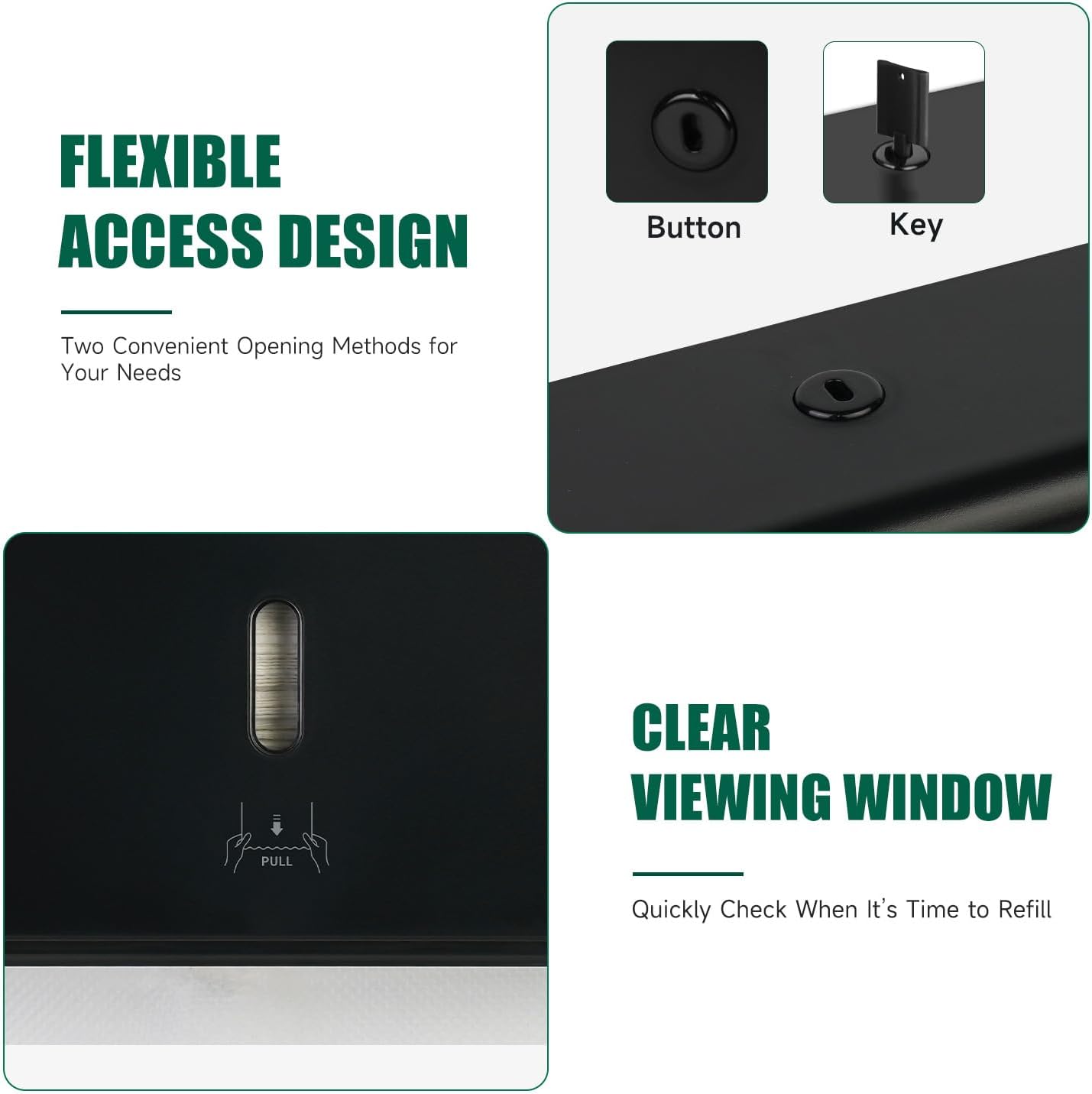 Wall-Mounted Paper Towel Dispenser – Fits Tri-Fold Towels up to 10x3.1 Inches, Holds 200 Sheets, Ideal for Home & Commercial Use (Black)