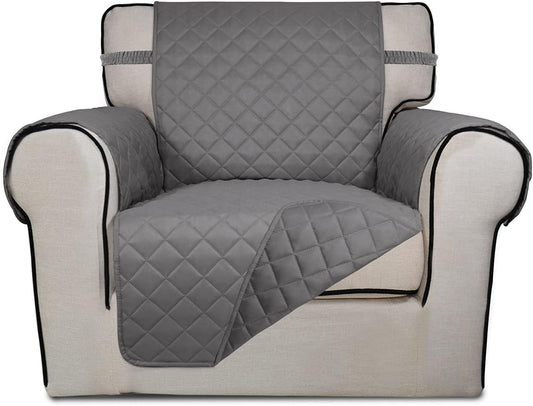 PureFit Reversible Quilted Sofa Cover, Water Resistant Slipcover Furniture Protector, Washable Couch Cover with Non Slip and Elastic Straps for Kids, Dogs, Pets (Chair, Gray/Gray)