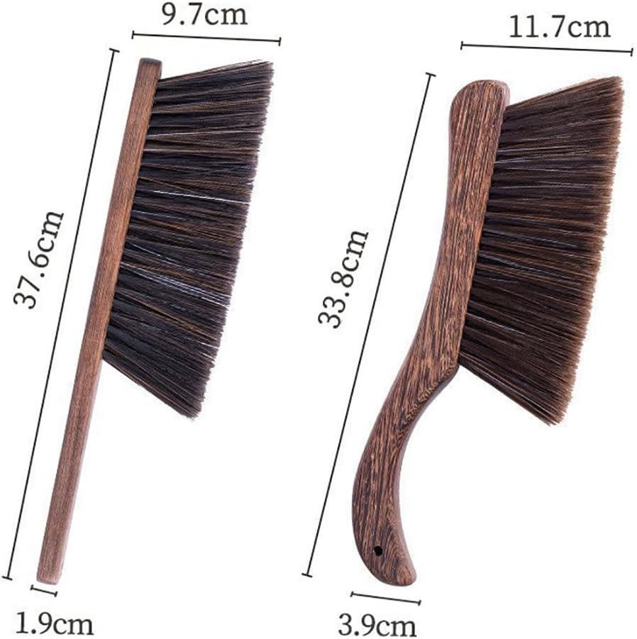 2PCS Hand Broom Cleaning Brushes-Soft Bristles Dusting Brush for Cleaning Car/Bed/Couch/Draft/Garden/Furniture/Clothes,Wooden Handle(Brown)