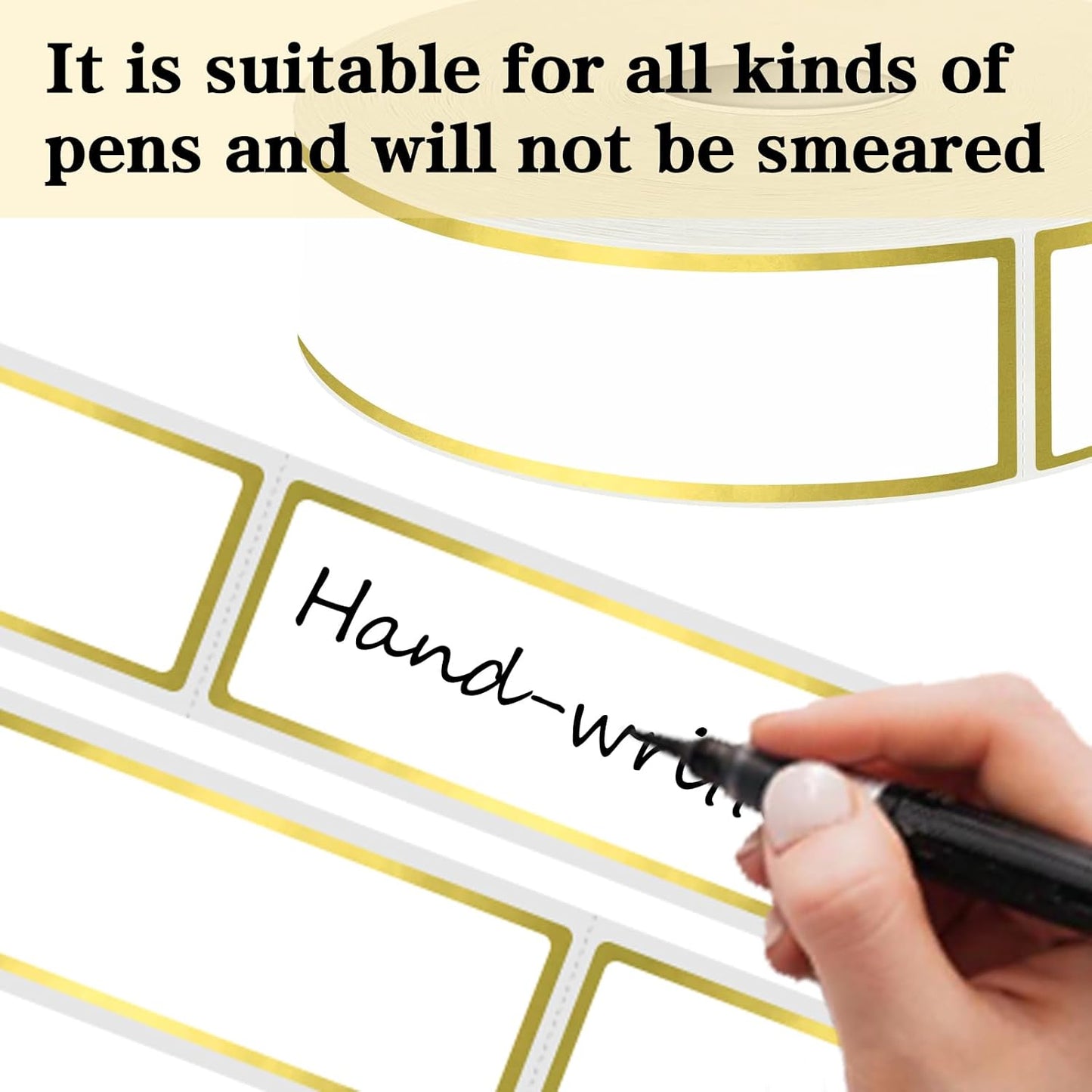 500 Golden Border Removable Freezer Labels Water Oil Resistant with Perforation Line for Food Containers Jars Pantry Organization (Ink Quick-Dry，1” x 3”)