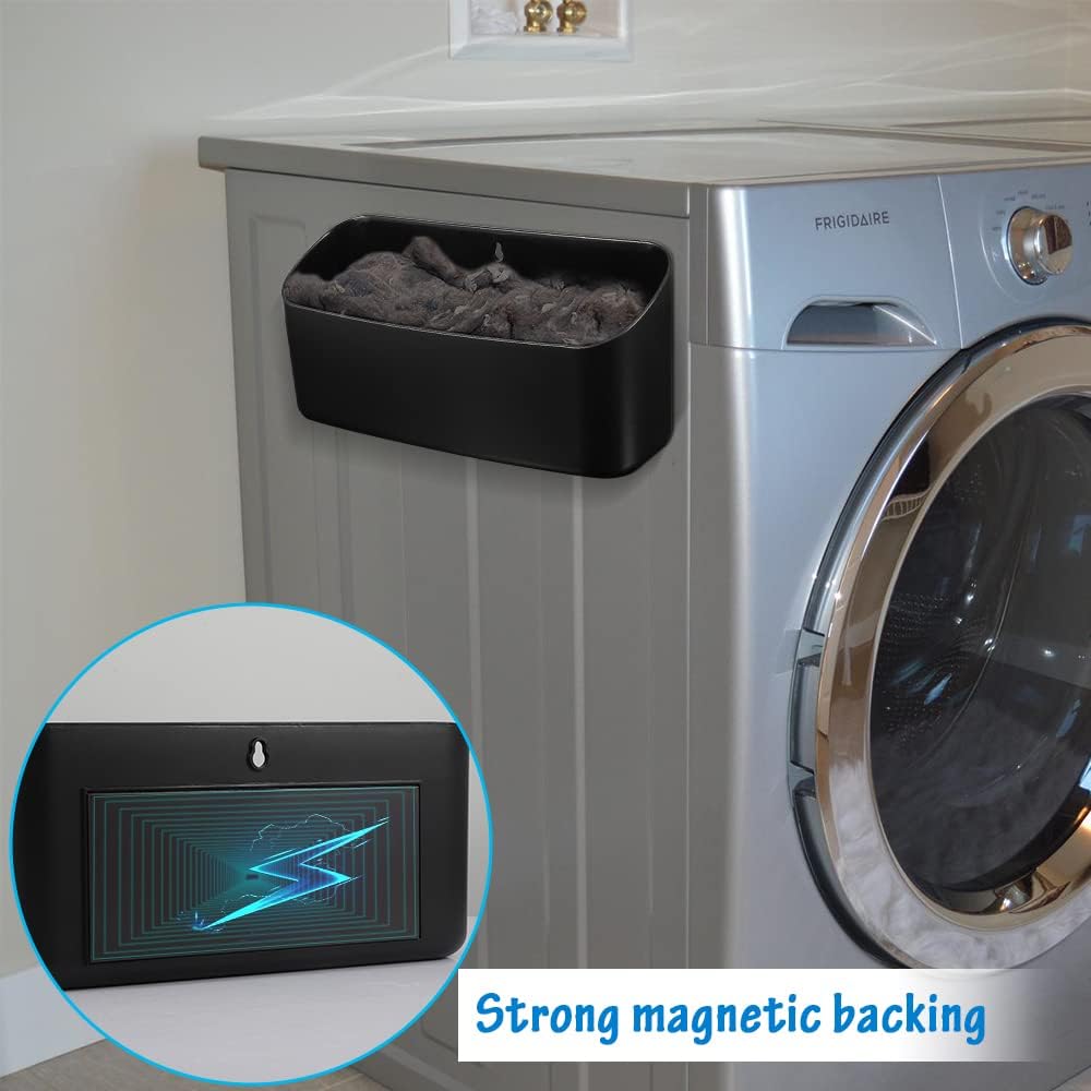 Picowe Magnetic Laundry Storage, Large Lint Holder Bin for Laundry Room, Space-Saving Trash Container Hanging on Dryer, Washer or Wall Mount Trash Bin, M - Black