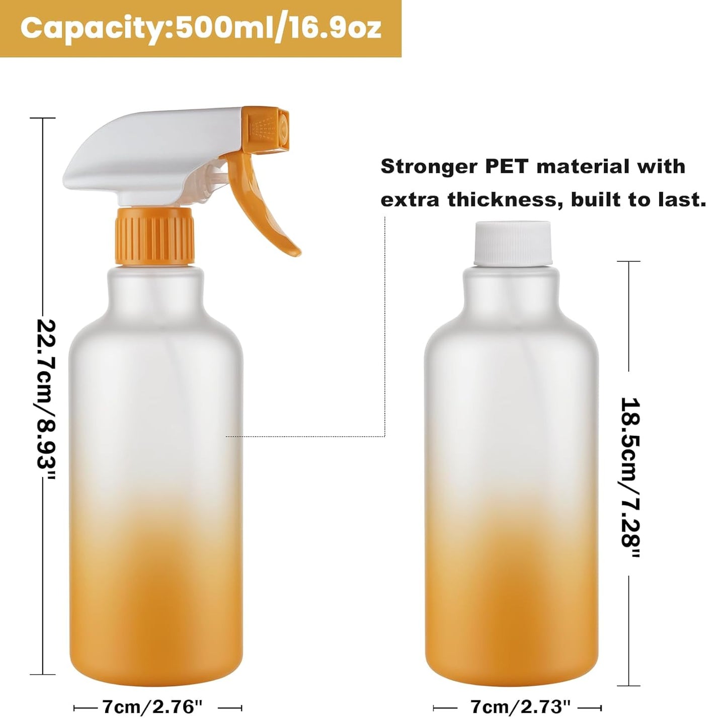 Spray Bottles 16.9oz/500ml Plastic Spray Bottle for Hair Mist/Stream Empty Spray Bottle Heavy Duty Refillable Containers for Cleaning Solutions, Plants Gradient 2 Pack (Yellow)