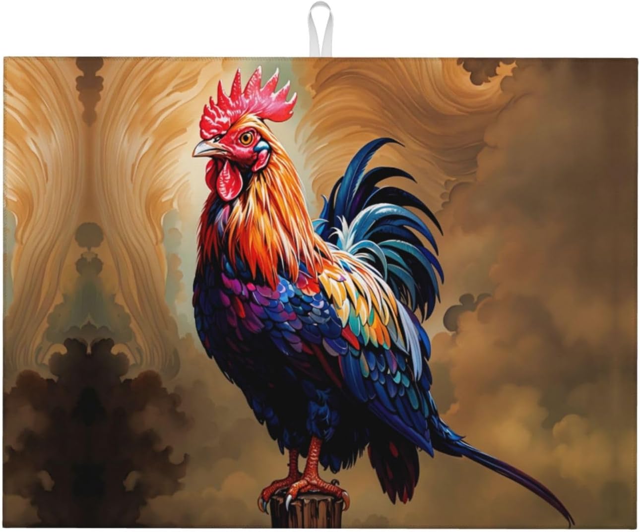 Rooster Dish Drying Mat Highly Absorbent Double-Sided Microfiber with Hanging Loop Reversible Drain Dish Rack Mat Drain Mat Suitable for Kitchen Countertop Coffee Bar 18 x 24 Inch