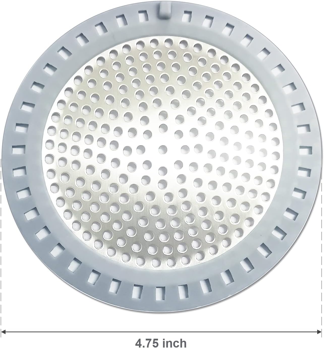 2PCS Shower Drain Hair Catcher, Shower Drain Strainer, Stainless Steel with Silicone Edging, 4.75 Inch Diameter