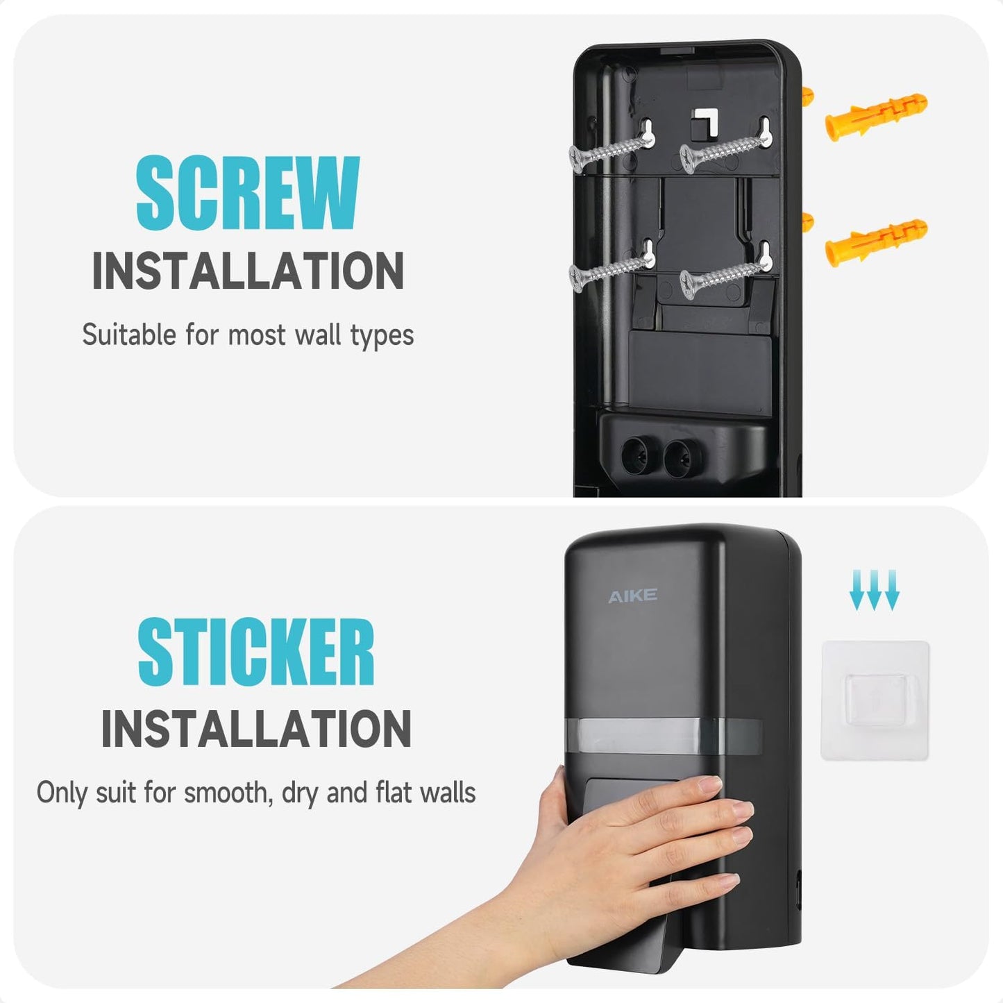 AIKE Wall Mount Liquid Soap Dispenser, 27oz Large Capacity with Extended Pump for Commercial Bathrooms(Black)