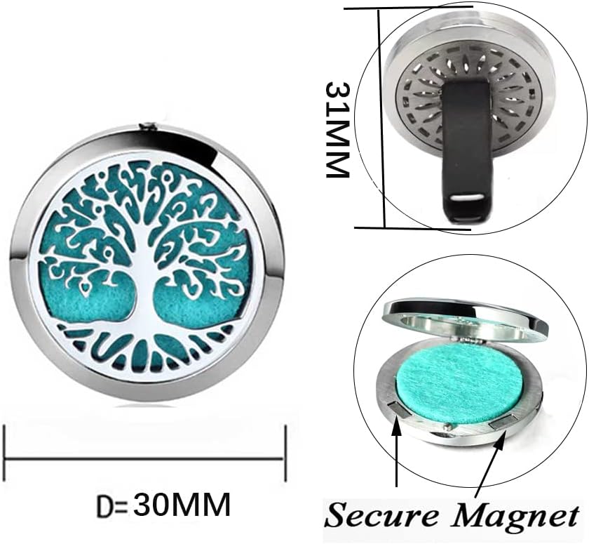 2Psc Car Essential Oil Diffuser Locket Tree of Life Pattern Stainless Steel Car Air Fresheners Vent Clips Decorative