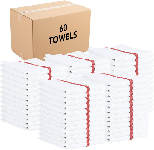 Arkwright Qwick Wick Bar Mop Towels Bulk - (Case of 60) 100% Cotton Quick Dry Dishcloths, Super Absorbent Multipurpose Cleaning Rags for Restaurants, Kitchen, Bathroom, Hotel, 16 x 19 in, Red Stripe