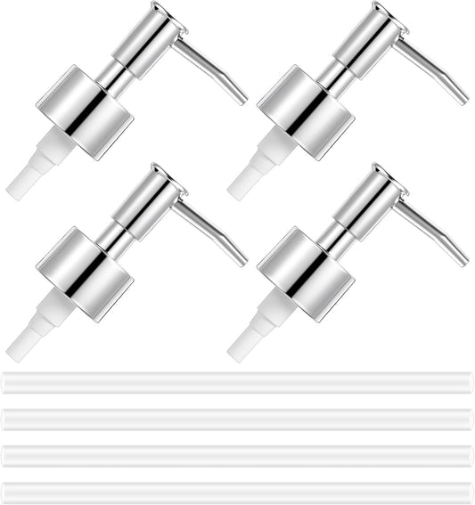 Soap Dispenser Replacement Pump, 4Pcs Replacement Pump for Soap Dispenser, Lotion, Hand Soaps, Easy to Press & 360 Degrees Rotatable for Fast Liquid Discharge (Silver)