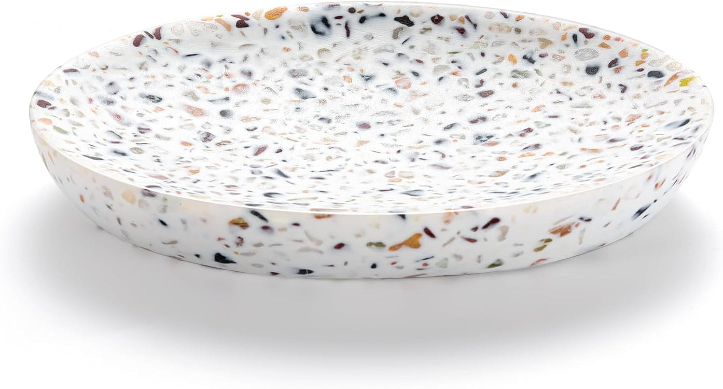 Luxspire Soap Dish, Resin Soap Tray Soap Holder Container Box, Oval Soap Plate Case, Non-Slip, Multi-Purpose Soap Holder, Bathroom & Kitchen Countertop, Terrazzo