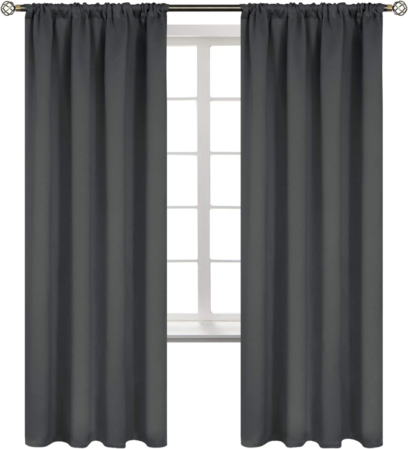 BGment Rod Pocket Blackout Curtains for Bedroom 72 Inch Long - Thermal Insulated Room Darkening Curtain for Living Room, 52 x 72 Inch, 2 Panels, Dark Grey