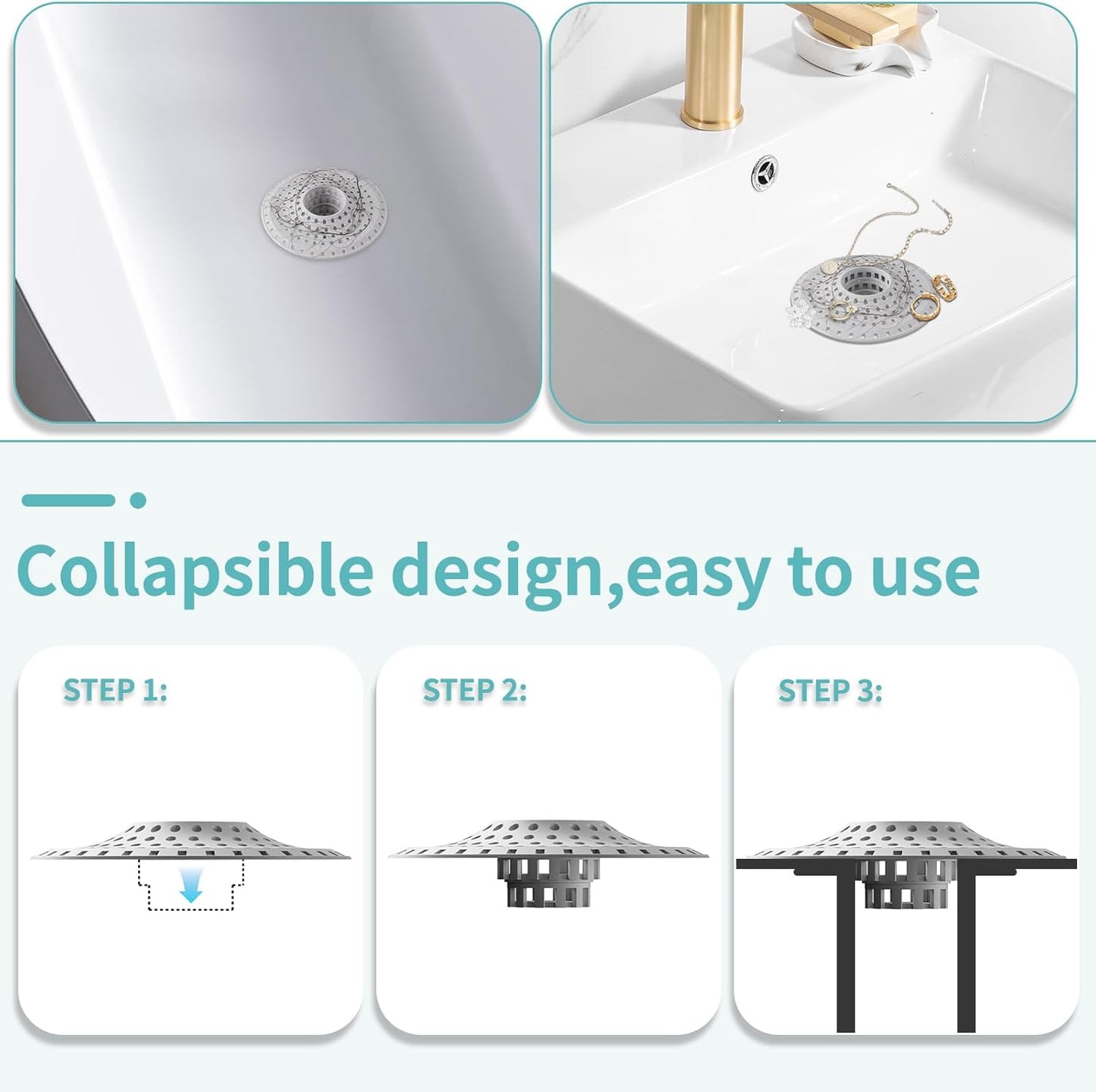 Bathtub Drain Hair Catcher,Silicone Tub Hair Catcher Drain Protector,All-in-one Shower Hair Drain Catcher Strainer for 1.48'' to 1.76'' Regular Drains, 3PCS(Patent Pending)