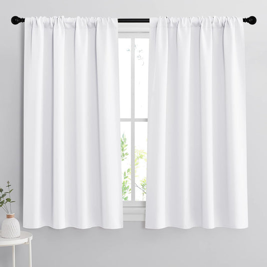 RYB HOME Room Darkening Thermal Insulated Curtains 50% Light Block Curtains Windows Dressing Privacy Protect for Bathroom Kids Nursery, Wide 42 x Long 54 inch, Pure White, 1 Pair