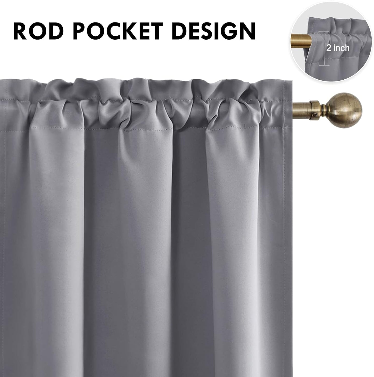 DWCN Grey Blackout Curtains for Bedroom –Rod Pocket Thermal Insulated Room Darkening Drapes for Living Room, W 42 x L 54 Inch, 2 Panels