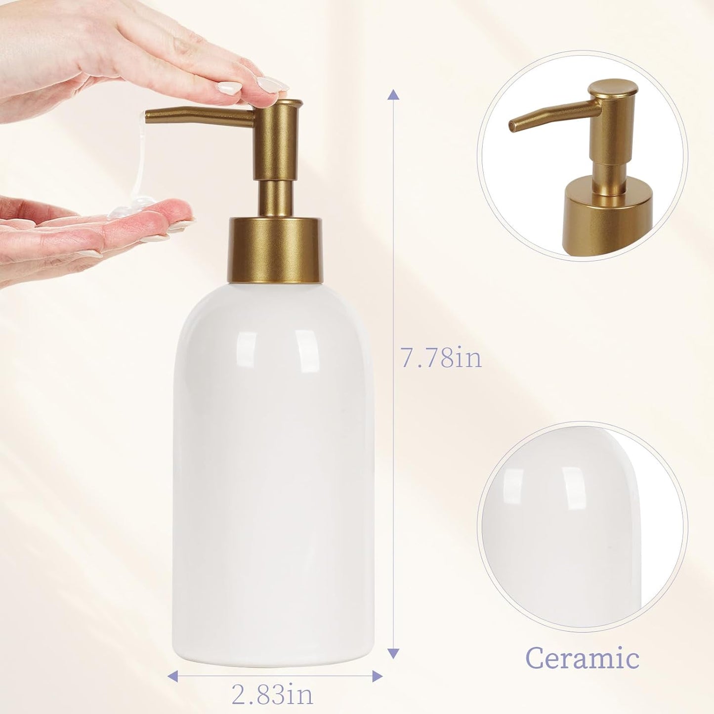 Natheeph 2PC 14OZ Ceramic Soap Dispenser Ceramic Soap Pump Dispenser Can Fill Liquid for Bathroom/Kitchen (White + Green)