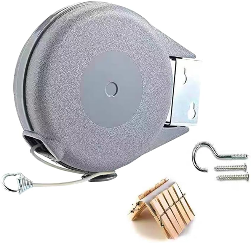 Retractable Clothesline Used to Outdoor，39 feet(12 Meters) PVC Line Retracting，Including 12 pcs ClothesPins，Wall Mounted Retractable Laundry Line for Drying Clothes