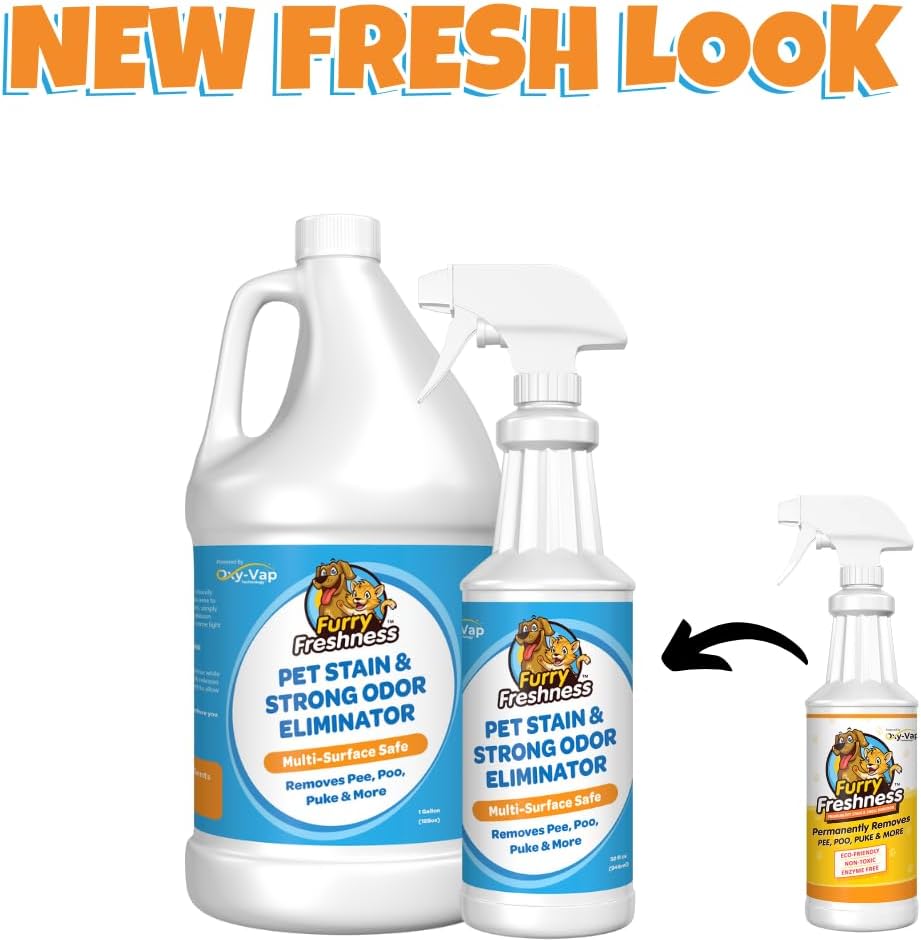 FurryFreshness Extra Strength Cat or Dog Pee Stain & Permanent Odor Remover + Smell Eliminator -Removes Stains From Pets & Kids Including Urine or Blood- Lifts Old Carpet Stains- (2 Pack)