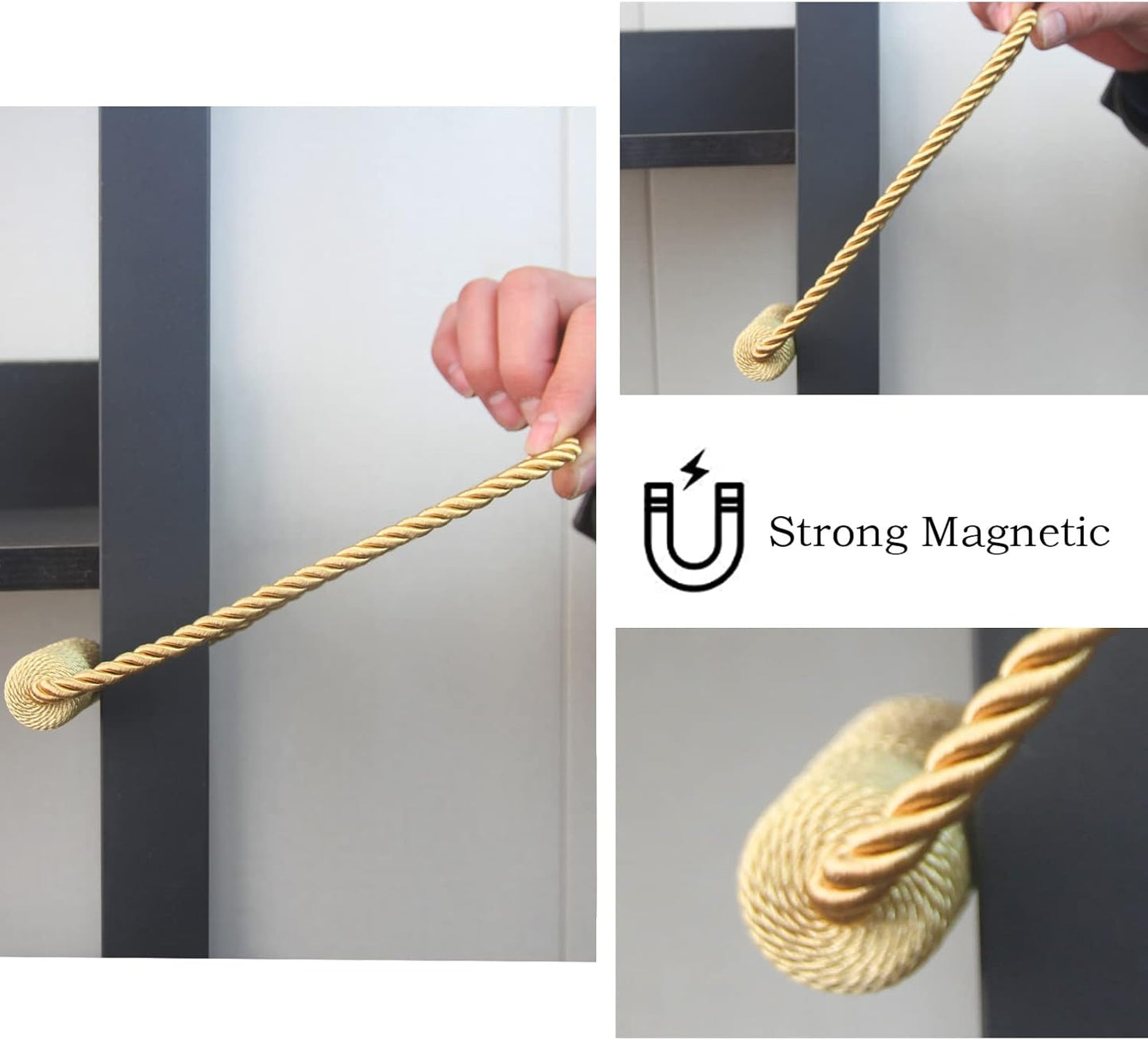 Magnetic Curtain Tiebacks 6 Pack Gold Curtain Rope Tieback Curtain Holders for Drapes Modern Tie Backs Decorative Curtain Holdbacks