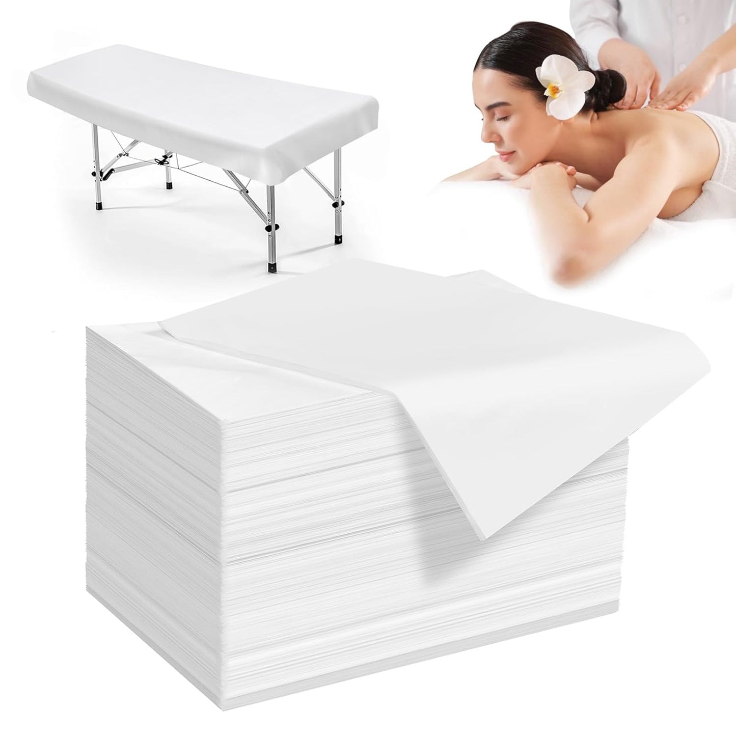 100 Pack Disposable Bed Sheets – 31.5 x 71 in Waterproof Non-woven Sheets for Massage, Spa, Tattoo & Salon Tables(White)