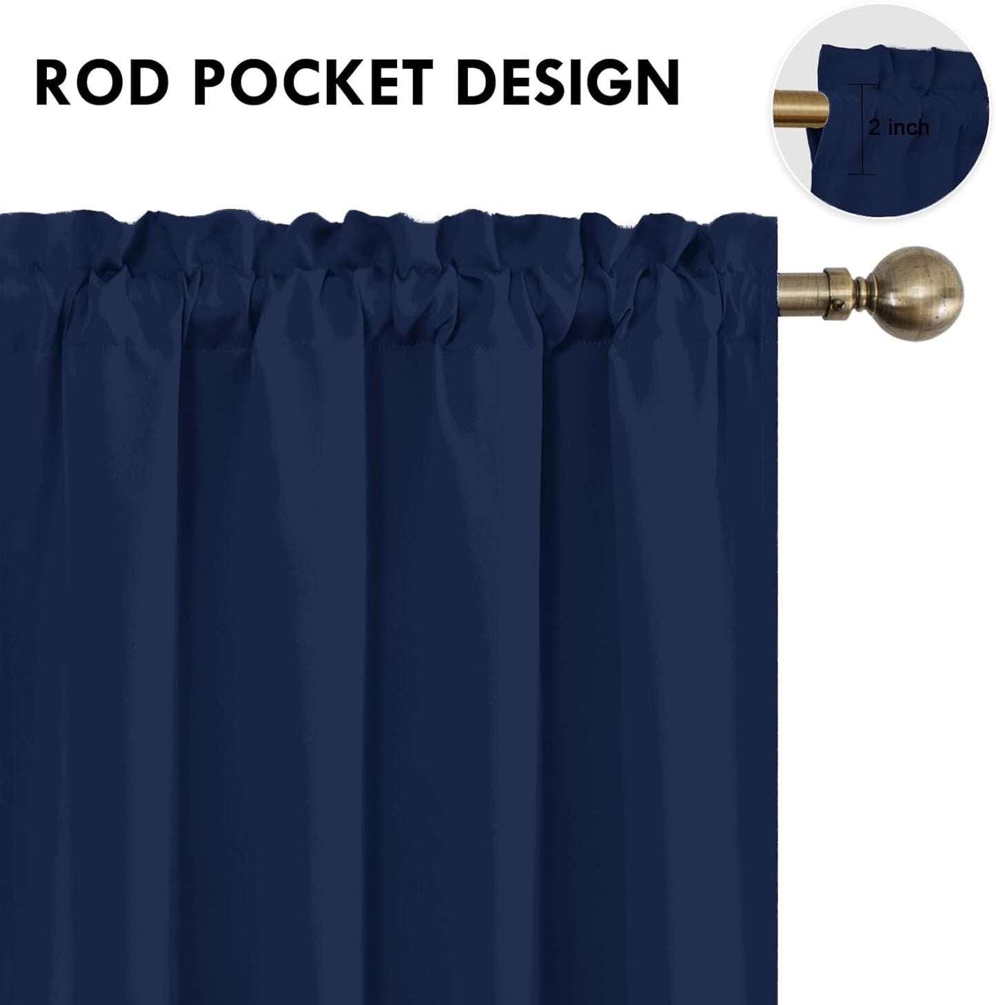 DWCN Blackout Curtains 63 Inch Length for Bedroom 2 Panels Set, Room Darkening Insulated Thermal Drapes for Living Room, Rod Pocket Window Treatment for Kids Boys Room (W52 x L63 Inch, Navy Blue)