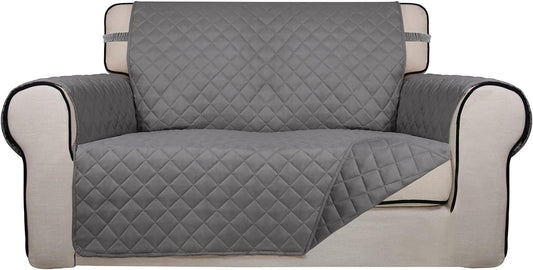 PureFit Reversible Quilted Sofa Cover, Water Resistant Medium Slipcover Furniture Protector, Washable Couch Cover with Non Slip Foam and Elastic Straps for Kids, Dogs, Pets (Loveseat, Gray/Gray)